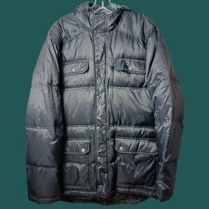 Quiksilver Mens Down Puffer Hooded  Jacket With Plaid Lining  Navy Xlarge